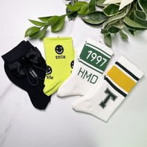 여성 골프 양말 요가 삭스 필라테스 테니스 골프 등산 중목 미들 니삭스 패션양말 4세트, A(리본네온1997T)