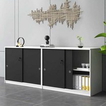 서류 캐비닛 우드 슬라이딩도어 서랍 회사 테이블, 800x400x800  블랙화이트