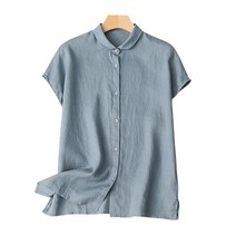 여성용 여름 5컬러 반팔 셔츠 빈티지 심플한 블라우스 빅사이즈 SFW0705001