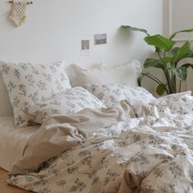 [포홈] 드로잉 플라워 이불커버 Q, 선택:아이보리