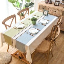 식탁보 책상덮개천 린넨천테이블보 순면 테이블보 4인용 6인용플리마켓, 투톤 그린블루 4인용