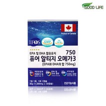 캐나다 퓨어 알티지 오메가3 저온초임계 EPA DHA rTG 오매가3 비타민D 정제어류 멸치 연어 오일 혈행개선 눈건강 뼈건강 1000mgx30캡슐, 30캡슐, 1000mg