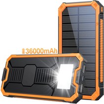 Solar 대용량 30000mAh 태양광 충전 보조배터리 PD 20W 빠른 고속 충전 LED 손전등, Orange