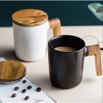 홈카페 커피잔 프리미엄 감성 우드 머그컵 세트, 1개, 블랙+화이트