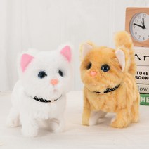 리틀 고양이 냥이 움직이는 봉제 인형(건전지 포함), 화이트