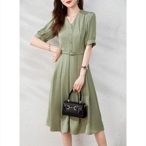 패션고리 여성 브이넥 주름 반팔 롱 원피스 Q579