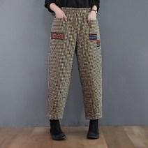 여성용 패딩바지 누빔솜 배기팬츠 겨울 와이드 팬츠 허리밴딩