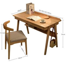 가성비초이스 다기능 원목 책상 세트 미니멀 안락의자 심플 감성 테이블 작은 서랍 일본, 로그 컬러 싱글 테이블   혼 의자