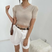 해짐브이넥 크롭니트