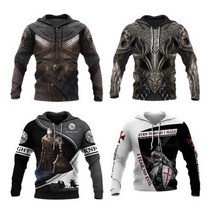 중세 기사 갑옷 3D 프린팅 후드티셔츠 나이츠 남성 여성 공용 후드 티셔츠