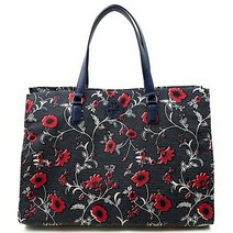 Tory Burch 여성용 엘라 나일론 프린트 토트 레트로 바틱 Hgbs 콤보 네이비/레드