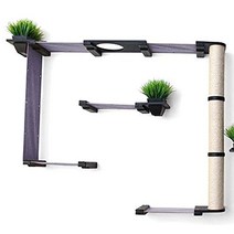 CatastrophiCreations Mini Garden- 다층 고양이 해먹 및 등산 활동 센터 벽걸이 나무 선반 오닉스차콜 575469, Onyx Bamboo/Charcoal Gray Canv