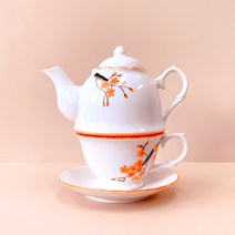 매화꽃 핀 티포원, 주전자, 세트(찻잔+찻잔덮개+주전자)