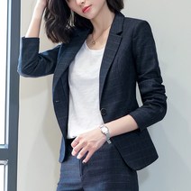 EAGLE PEAK 체크 정장 코트 여 봄여름 숏 오피스룩 정장 세트 투피스 캐주얼 작은 정장