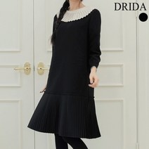드리다 여성 가을 겨울 라운드 배색 플리츠 정장 원피스 40대 미시 50대 중년여성 하객 상견례 모임 출근