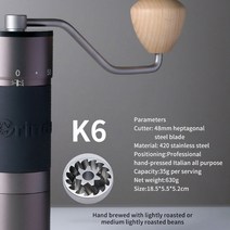 수동 커피 그라인더 조정 가능한 분쇄 설정 kingrinder k0-k6 스테인레스 스틸 알루미늄 커피 콩 그라인더 원추형 버 밀, k6, k0