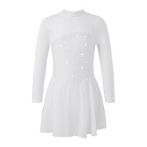 피겨연습복 피겨 스케이트 복 드레스 의상 체조 복장 소녀 피겨 아이스 스케이트 드레스 긴 소매 모의 목, 13 White A_07 16