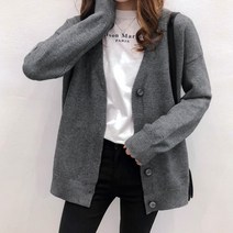 심플 브이넥 데일리 울 가디건 여성 니트 간절기