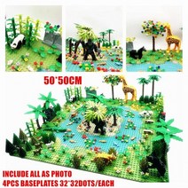 열대 우림 부품 동물 녹색 잔디 정글 부시 꽃 나무 식물 빌딩 블록 DIY MOC 조립 호환 브랜드 베이스 플레이트 MOC, 4river0801