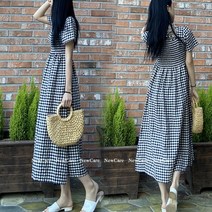 NewCare 체크 스퀘어 스모크 롱원피스