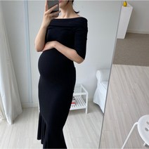 긴팔소매/칠부소매 오프숄더 슬림 라인 원피스 (주수촬영 만삭촬영 임부복원피스)