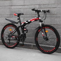 shike 산악자전거 24/26인치 접이식 MTB 자전거 남녀공용, 21속 24인치, 스포크휠-블랙레드