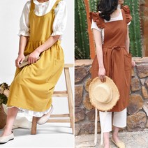 심플한 4가지 디자인 단정한 선생님 앞치마 면 린넨 프릴 주머니 예쁜 북유럽 앞치마 어린이집 유치원 캔버스 공방 카페 네일 바리스타, B타입(머스타드)