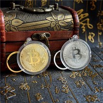 1조달러 비트코인 BTC 2달러 기념주화 동전 선물, (골드+실버)비트코인 키홀더