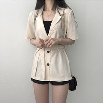 리리의감각 여성 꾸안꾸 카라 반팔 린넨 벨트 자켓