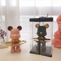 국내무배 당일배송 귀엽고 세련된 개업 집들이 선물 곰돌이 트레이 차키 명함 악세사리 정리 보관함, 투명 선물 포장박스 X, 그린