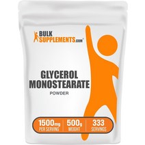 BulkSupplements. com 글리세롤 모노스테아레이트 파우더 - 지구력 및 수분 공급을 위한 식품 등급 글루텐 프리 1회 제공량당 1500mg 333회 분량 (500g, 1.1파운드(1팩), 1개