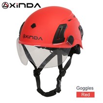 자전거고글헬멧 XINDA-야외 ABS 암벽 등반 헬멧 고글 동굴 탐험 협곡 안전 내리막 Speleology 산악 구조 장비, 고글을 쓴 빨간색, 한 사이즈