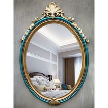 욕실거울 원형 카페 인테리어 거울 엔틱 유럽풍, 청동색 트레이스 블루/ 높이 55.5 너비 35.5