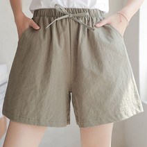 여성 여름 밴딩 캐주얼 반바지 고무줄 린넨 배기팬츠