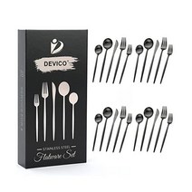 Devico 무광 은식기 세트 20피스 18/10 스테인리스 스틸 플랫웨어 수저 식기 세트 4인용 친구/가족을 위한 훌륭한 선물 식기세척기 안전(4세트 블랙-A), 4세트 _블랙에이