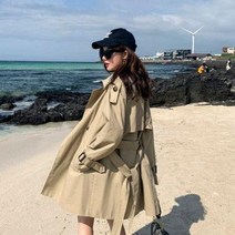 DAPANDA 올해 유행 트렌치코트 여자 하프기장 키 작은 한국판 올봄 2021 허리 여밈 카키 숏코트