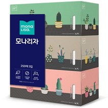 모나리자 각티슈 250매 3입 미용티슈 무인쇄 무향 천연펄프 무형광 뽑아쓰는티슈 핸드타올 먼지최소화
