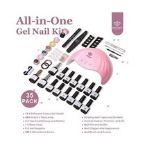 modelones UV 라이트 모델론 35 PSC 젤 매니큐어 키트 48W 네일 드라이어 12가지 색상 화이트 파스텔 핑크 세트 글로시 매트 베이스 탑 코트 아트 장식 도구 여성용, A1-Pink/ Brown