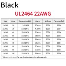 5M UL2464 30 28 26 24 22 20AWG 전선 케이블 채널 오디오 라인 2 3 4 5 6 7 8 9 10 코어 PVC 절연 구리 전력선