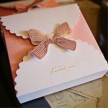 백일떡 포장 정사각 리본 예쁜 선물상자 10개 기념품 답례품 돌잔치 접이식박스 가족행사, 핑크