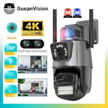 야생동물CCTV 농막 듀얼 렌즈 자동 추적 방수 보안 비디오 감시 경찰 조명 경보 야외 와이파이 PTZ 8MP 4K IP 스크린, 12.4MP Add 64G SD Card - 영국 플러