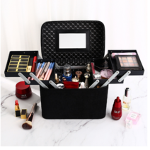 ANYOU 휴대용 대용량 화장품 파우치 메이크업 박스, 27*23*18cm, 블랙