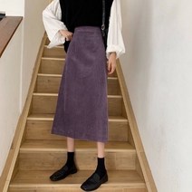 여성 봄 가을 코듀로이 스커트 데일리 캐주얼 롱스커트 미니 심플 코디 여성스러운 여자 빈티지 치마 솔리드 컬러 패션 제국 허리 슬림 피팅 라인