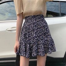 WZC 여름 여성 잔꽃 숏스커트 쉬폰 허리밴딩 A라인 러플 미니스커트 빅사이즈 M~4XL