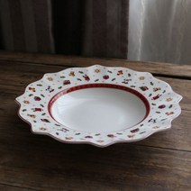 도자기식판 성인식판 다이어트 다이어트식판 가정용 레드 크리스마스, 7.White Deep Plate