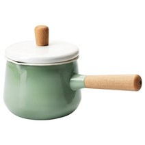 이케아 IKEA 법랑 수프 스튜 퐁듀 작은 냄비 나무 손잡이 일본풍 빈티지 집들이 선물, 빈티지 그린 1.5리터, 1.5L