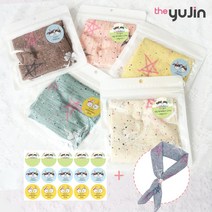 유진 아동 우주별 미니사각 스카프+스티커 5세트 선물 어린이집 유치원 답례품 유아 생일 사각 쁘띠 거즈 면 스카프빕 환절기