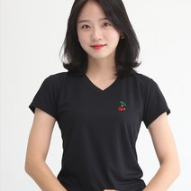멋지군 코오롱 쿨론 기능성 브이넥 체리자수 반팔 쿨 티셔츠