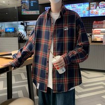 커플체크셔츠 트렌드 와이드 루즈핏 체크남방 남성 스트릿 유행 긴 소매 와이셔츠 코트 W3100 P35 4995857854