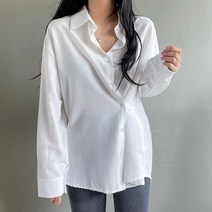(체형커버룩)언발 단추 루즈핏 무지 투버튼 사선 셔츠 블라우스